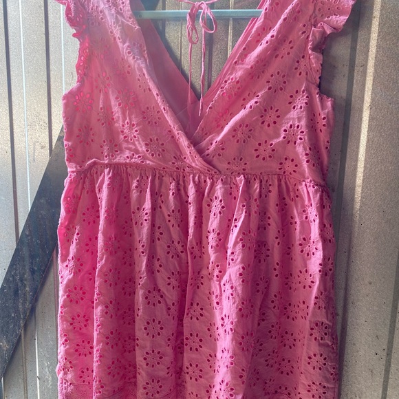 Very J Pink Eyelet Mini Dress size L- VGUC - Picture 1 of 4
